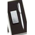 Silver Chrome Plated Money Clip with Matching Ball Point Pen in 2-Piece Box
